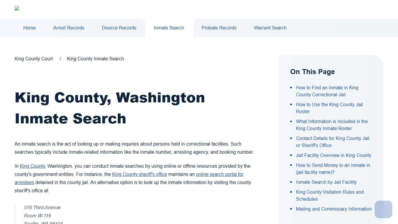 King County Inmate Search King County Court